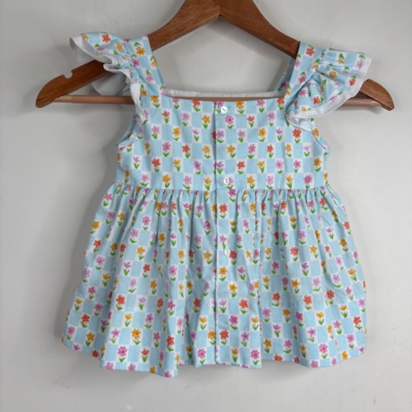 VTG 90s Carters Floral Dress 24M Flutter Cap Sleeve Cottage Babydoll Pinafore - Picture 4 of 10
